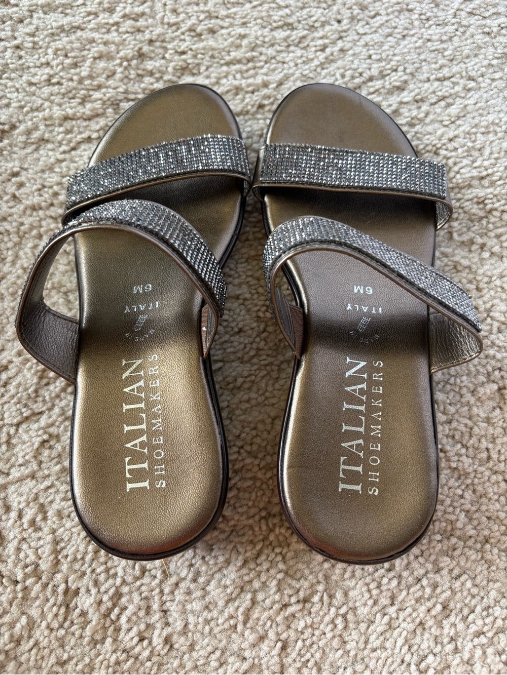 Italian Shoemakers Bronze Metallic Slide Sandals with Sparkle Straps Size 6 - Picture 3 of 8